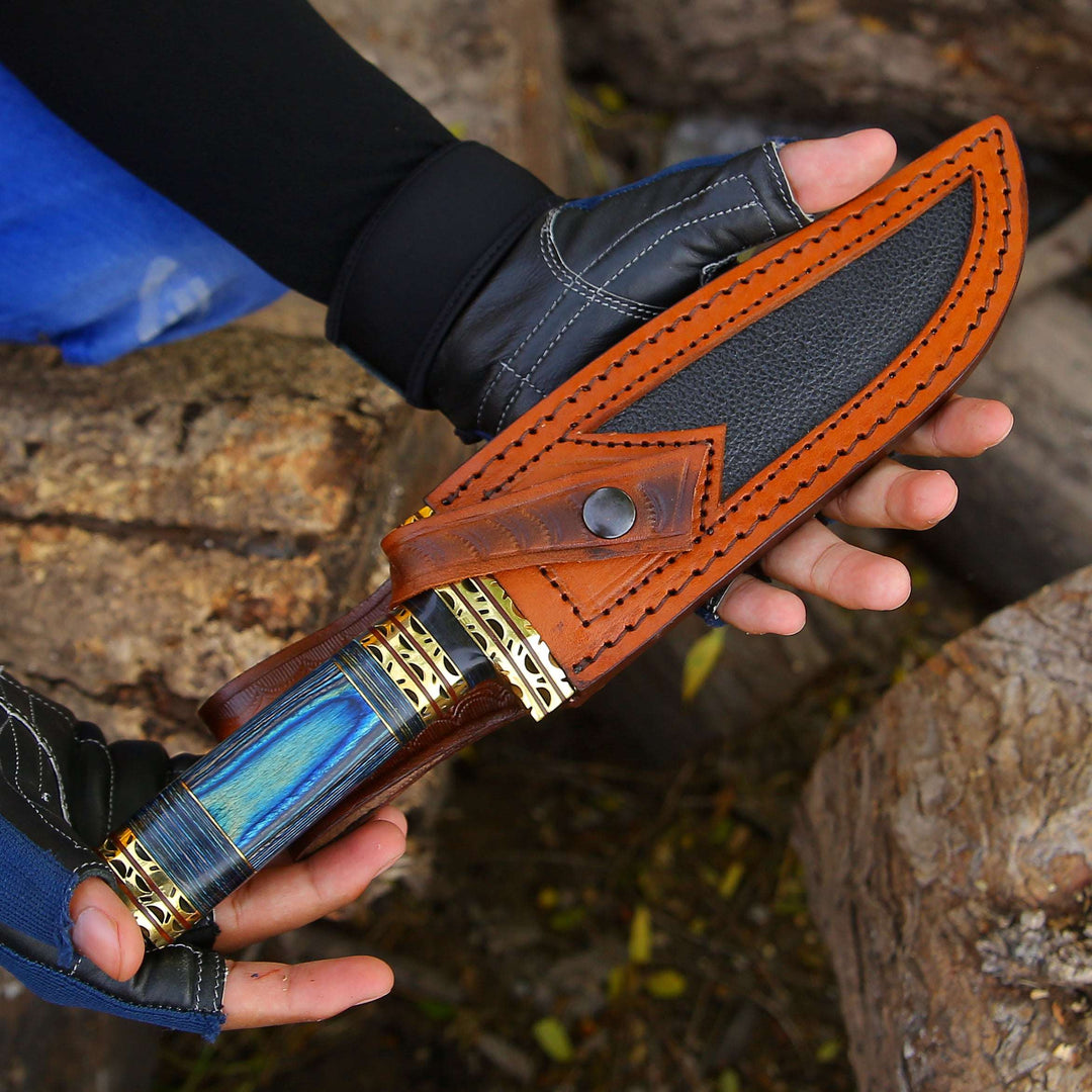 Bowie Knife - Shadowblade Damascus Steel Bowie Knife with Pakkawood Handle &amp; Sheath - Shokunin USA