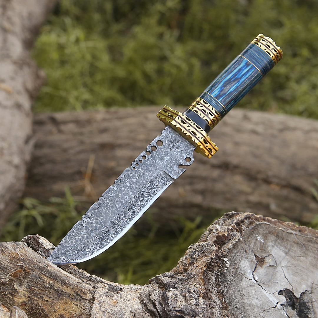 Bowie Knife - Shadowblade Damascus Steel Bowie Knife with Pakkawood Handle & Sheath - Shokunin USA