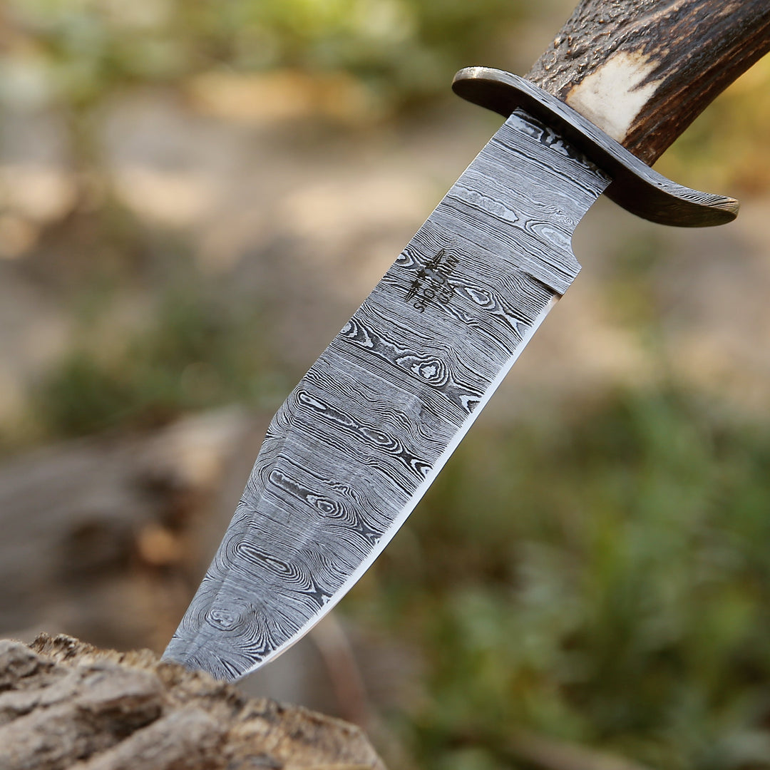 Wildfire Bowie Knives - Wildfire Damascus Bowie Knife with Stag Horn Handle - Shokunin USA