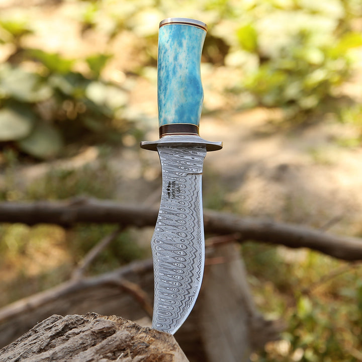 Utility Knife - Ultimatum Bowie Knife with Exotic Camel Bone Handle & Sheath - Shokunin USA