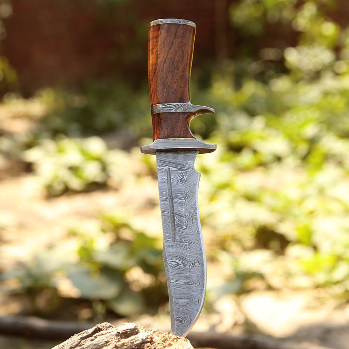 Utility Knife - Raider Damascus Steel Bowie Knife with Exotic Rose Wood Handle & Sheath - Shokunin USA