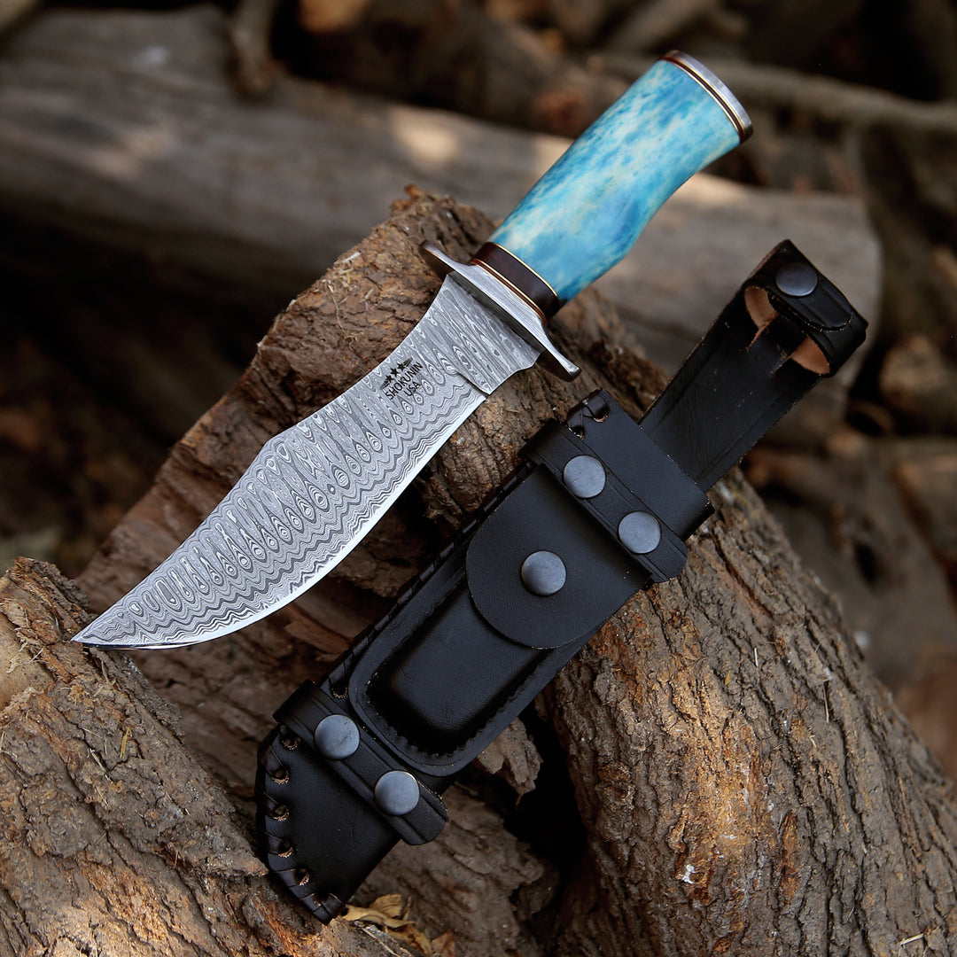 Utility Knife - Ultimatum Bowie Knife with Exotic Camel Bone Handle & Sheath - Shokunin USA