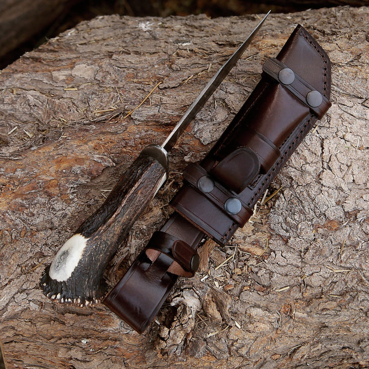 Wildfire Knives - Wildfire Damascus Bowie Knife with Stag Horn Handle - Shokunin USA