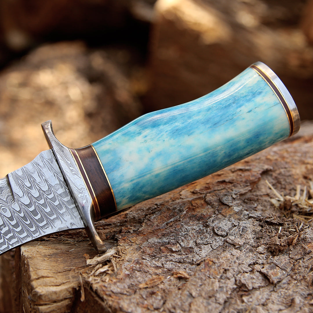 Utility Knife - Ultimatum Bowie Knife with Exotic Camel Bone Handle & Sheath - Shokunin USA