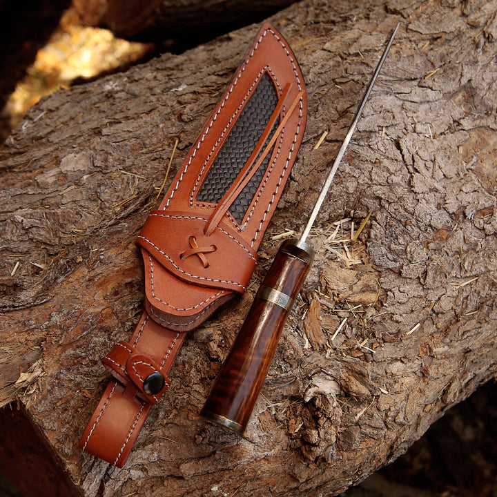 Utility Knife - Raider Damascus Steel Bowie Knife with Exotic Rose Wood Handle & Sheath - Shokunin USA