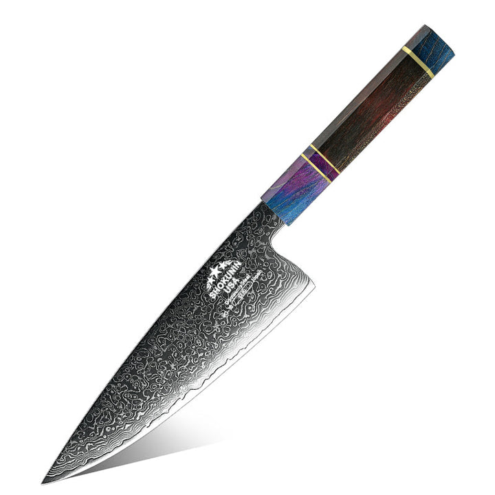 Solstice Chef Knife - Solstice Japanese Damascus Chef Knife with Exotic Maple Burl Wood Handle - Shokunin USA