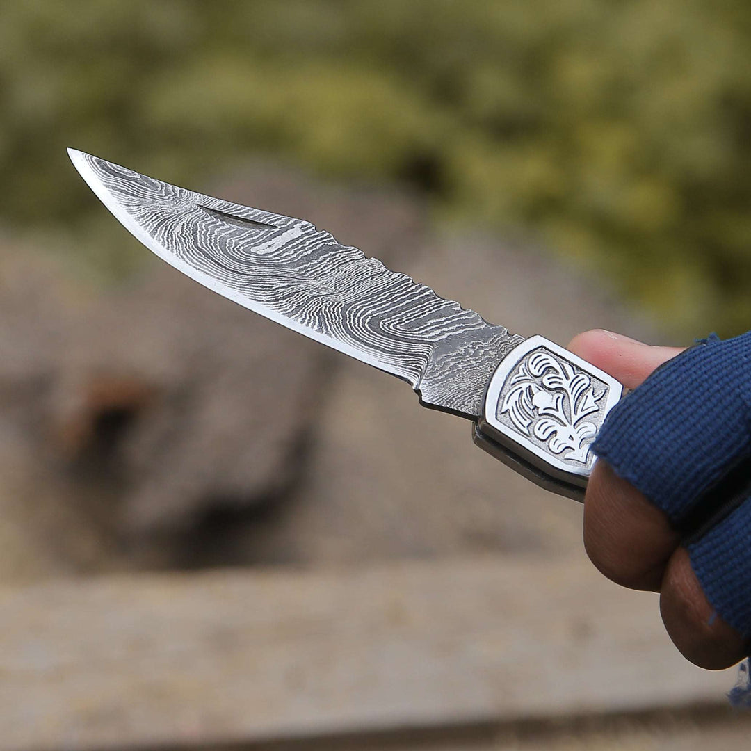 Custom Folding Knives - Striker Custom Folding Knife with Pine Cone Handle - Shokunin USA