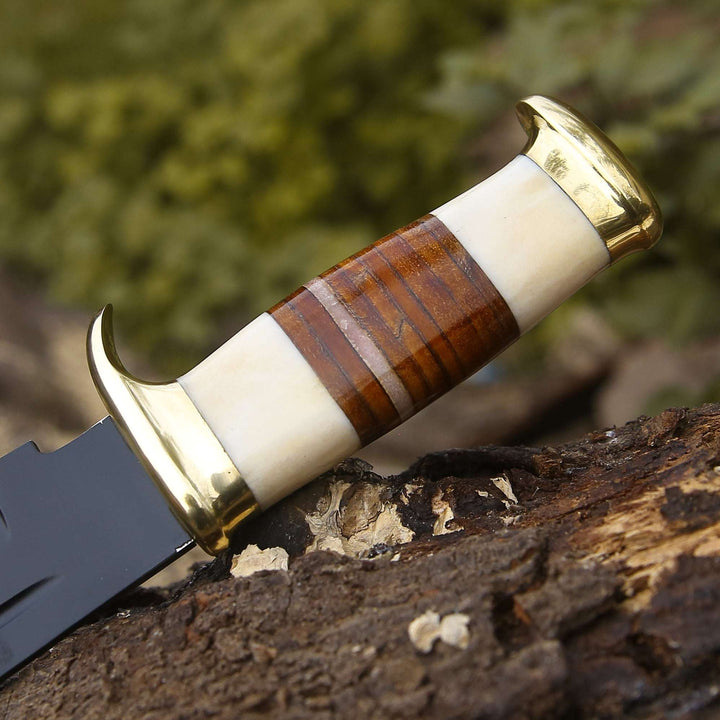 Custom Bowie Knife - Vindicator Custom Bowie Knife with Bone &amp; Stacked Leather Handle - Shokunin USA