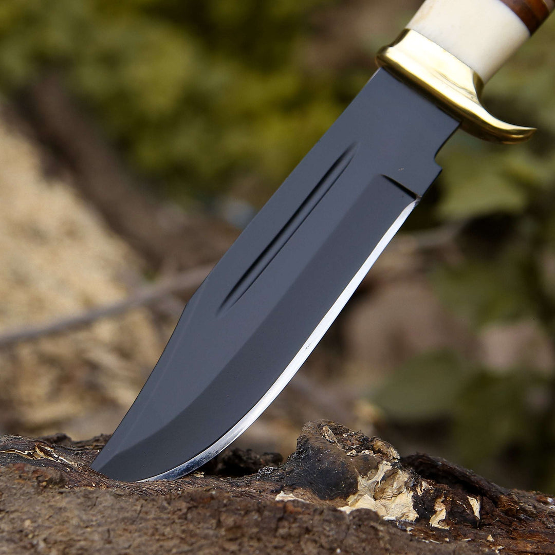 Custom Bowie Knife - Vindicator Custom Bowie Knife with Bone &amp; Stacked Leather Handle - Shokunin USA