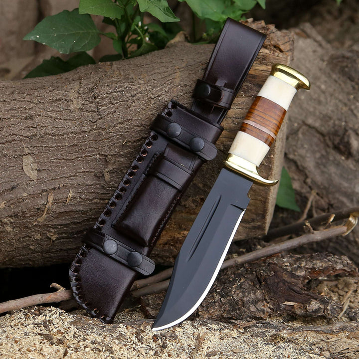 Custom Bowie Knife - Vindicator Custom Bowie Knife with Bone &amp; Stacked Leather Handle - Shokunin USA