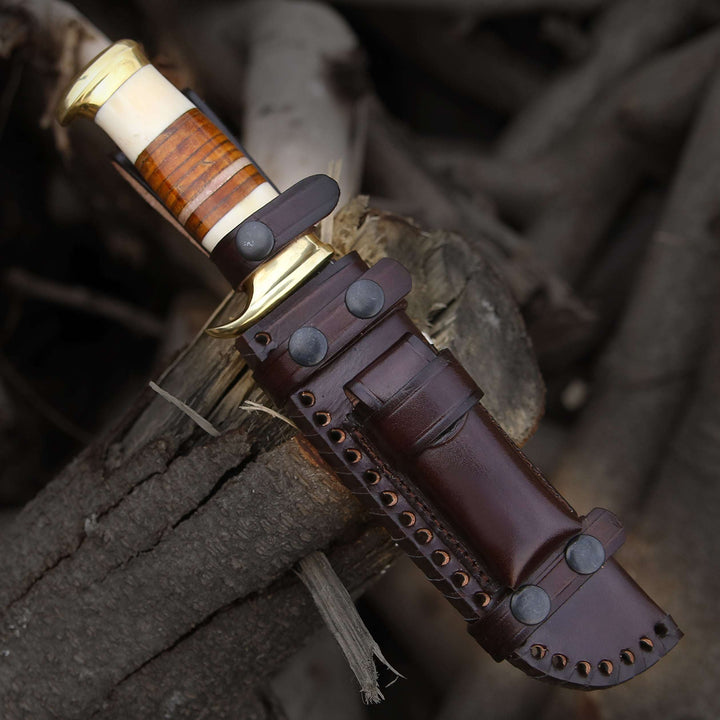 Custom Bowie Knife - Vindicator Custom Bowie Knife with Bone &amp; Stacked Leather Handle - Shokunin USA