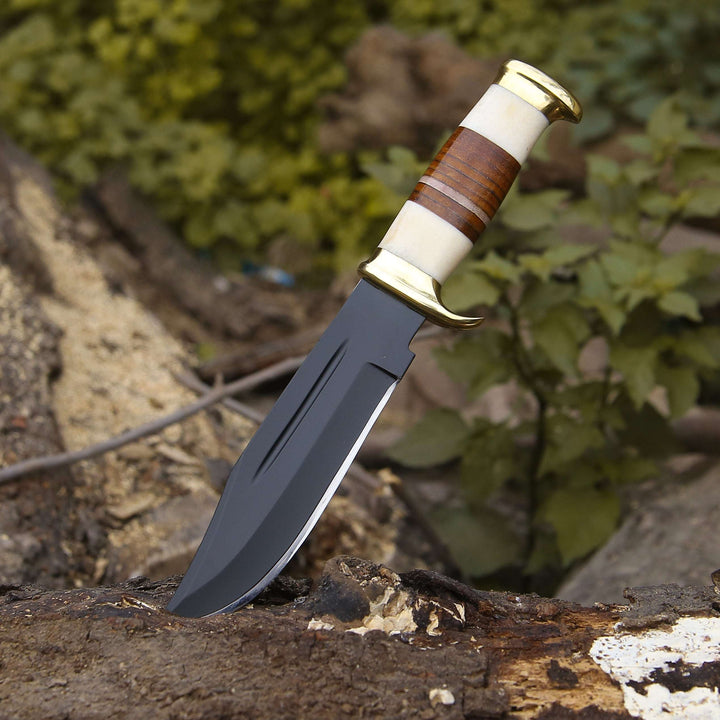 Custom Bowie Knife - Vindicator Custom Bowie Knife with Bone &amp; Stacked Leather Handle - Shokunin USA