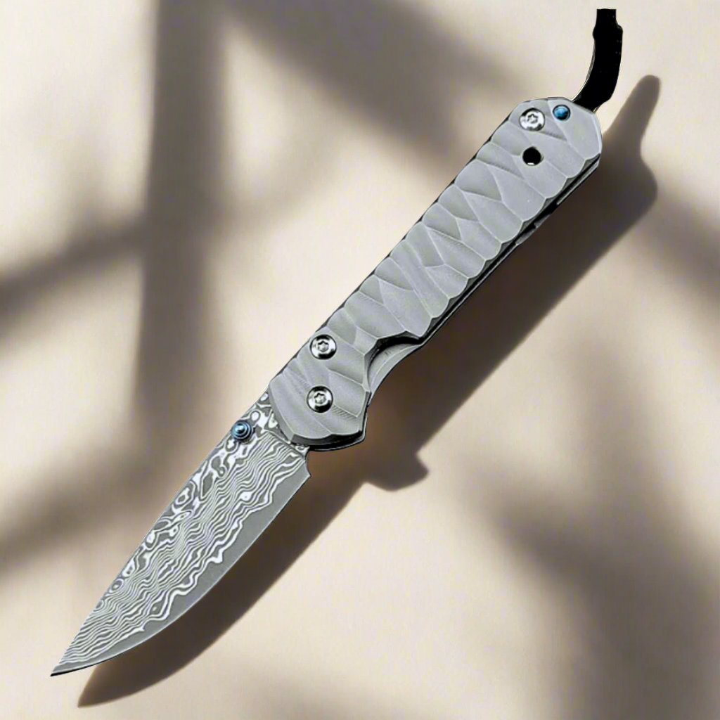 EDC Knife - Diamond Japanese EDC Pocket Knife with VG10 Damascus Blade, Titanium Handle & Sheath - Shokunin USA