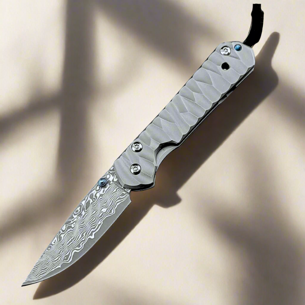 EDC Knife - Diamond Japanese EDC Pocket Knife with VG10 Damascus Blade, Titanium Handle &amp; Sheath - Shokunin USA
