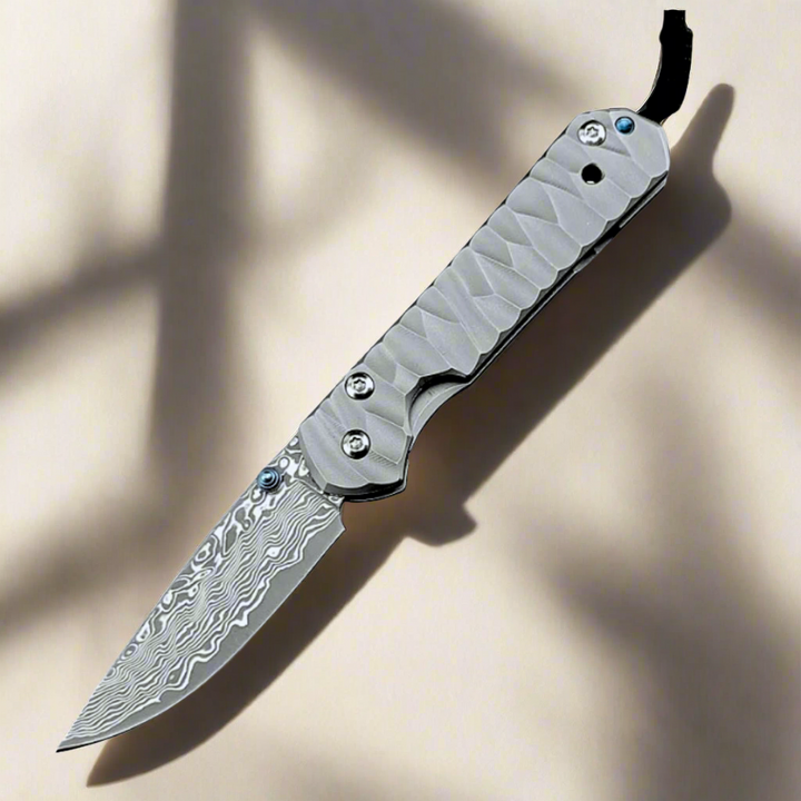 EDC Knife - Diamond Japanese EDC Pocket Knife with VG10 Damascus Blade, Titanium Handle &amp; Sheath - Shokunin USA