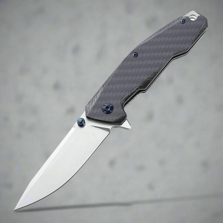Pocket knife - Manta Pocket Knife with Carbon Fiber Handle &amp; Leather Sheath - Shokunin USA