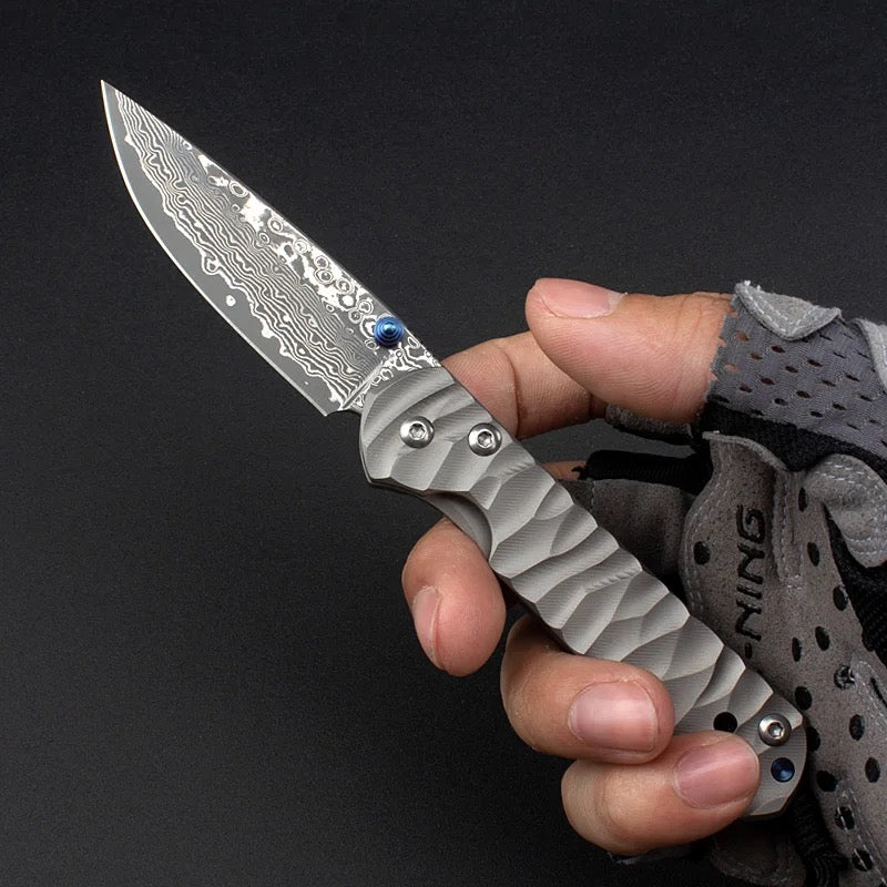 EDC Knife - Diamond Japanese EDC Pocket Knife with VG10 Damascus Blade, Titanium Handle & Sheath - Shokunin USA