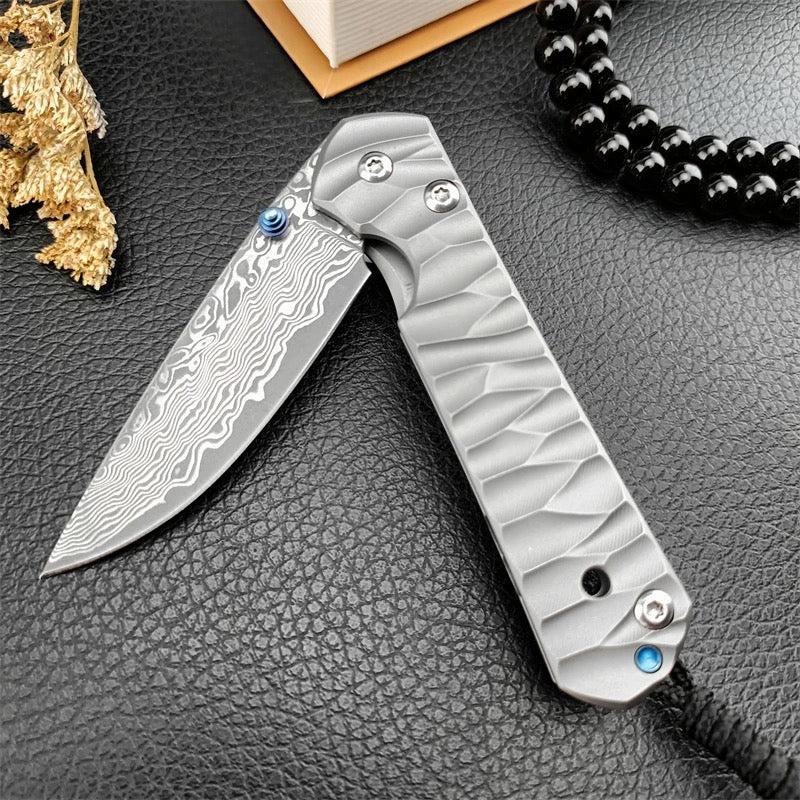 EDC Knife - Diamond Japanese EDC Pocket Knife with VG10 Damascus Blade, Titanium Handle & Sheath - Shokunin USA