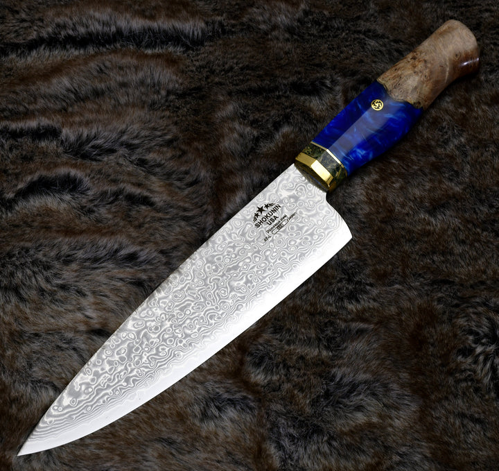 Chef Knife - Shinobi VG10 Damascus Chef Knife 8" with Exotic Olive Wood Handle - Shokunin USA