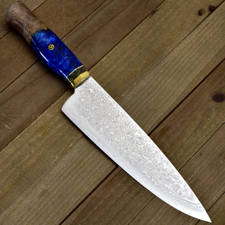 Chef Knife - Shinobi VG10 Damascus Chef Knife 8" with Exotic Olive Wood Handle - Shokunin USA