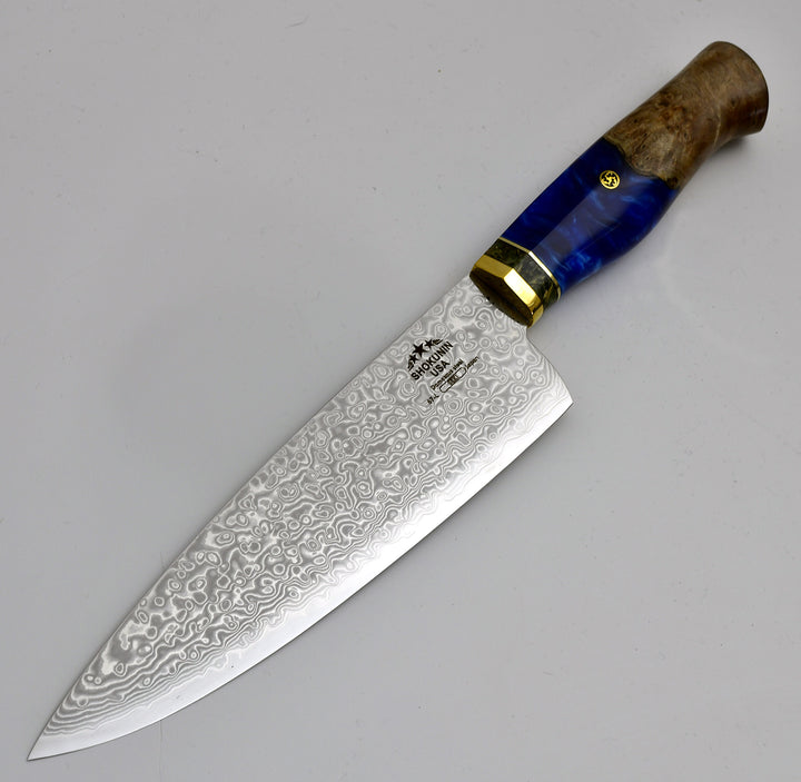 Chef Knife - Shinobi VG10 Damascus Chef Knife 8" with Exotic Olive Wood Handle - Shokunin USA