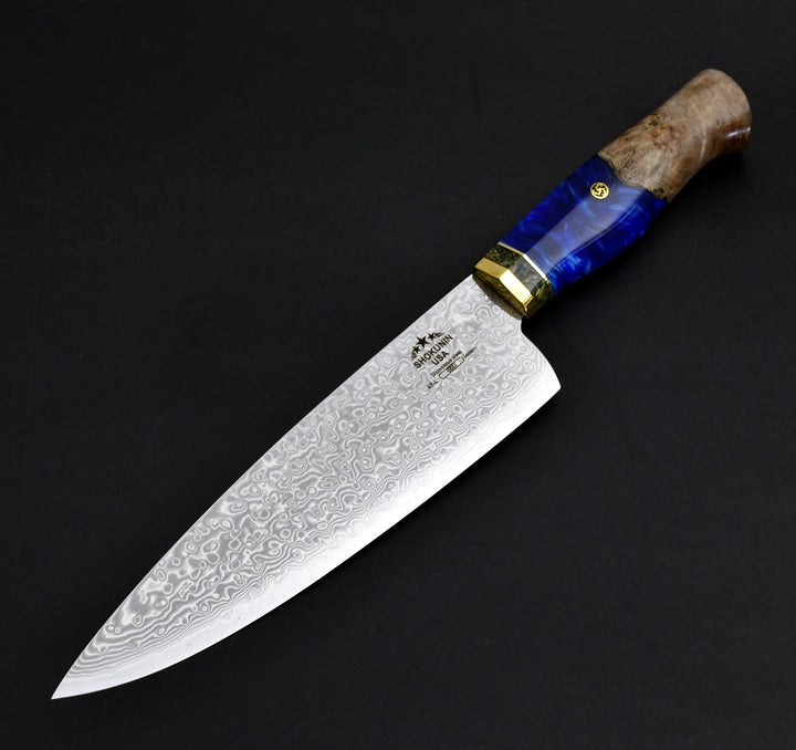 Chef Knife - Shinobi VG10 Damascus Chef Knife 8" with Exotic Olive Wood Handle - Shokunin USA