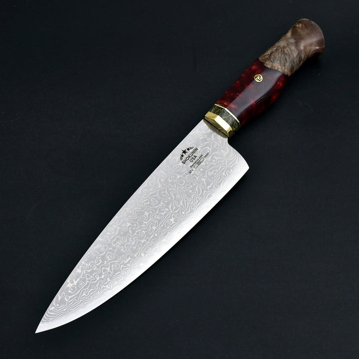 Chef Knife - Shinobi Damascus Chef Knife with Exotic Olive Wood Burl Handle - Shokunin USA