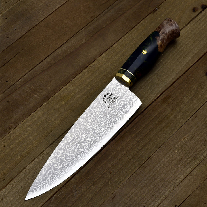 Chef Knife - Shinobi VG10 Handmade Damascus Chef Knife with Exotic Olive Wood Handle - Shokunin USA