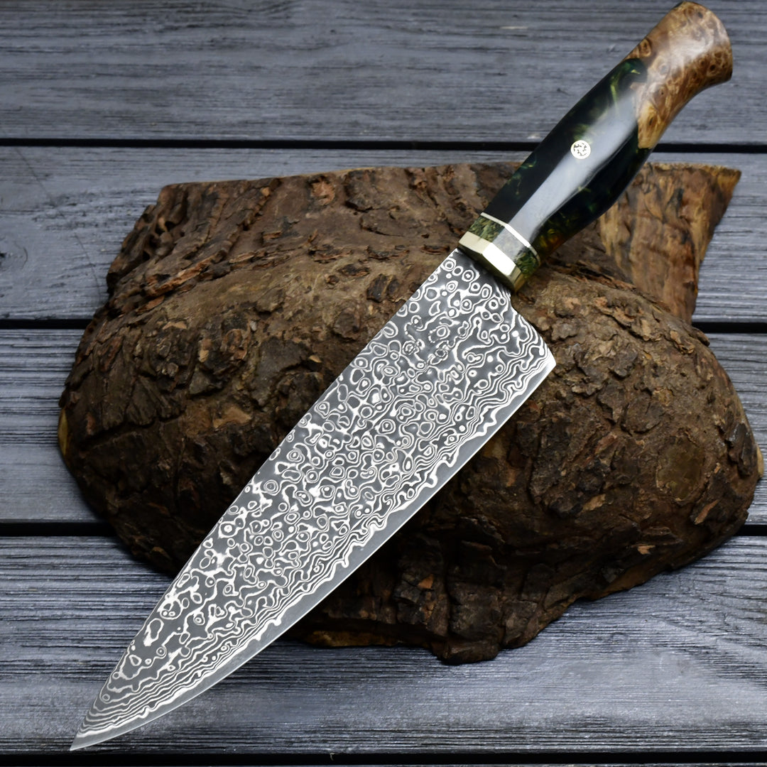 Chef Knife - Protivo VG10 Chef Knife, Damascus Chef Knife with Olive Wood Handle - Shokunin USA