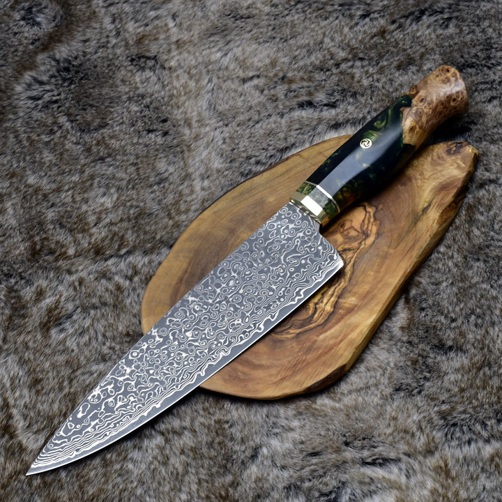 Chef Knife - Protivo VG10 Chef Knife, Damascus Chef Knife with Olive Wood Handle - Shokunin USA