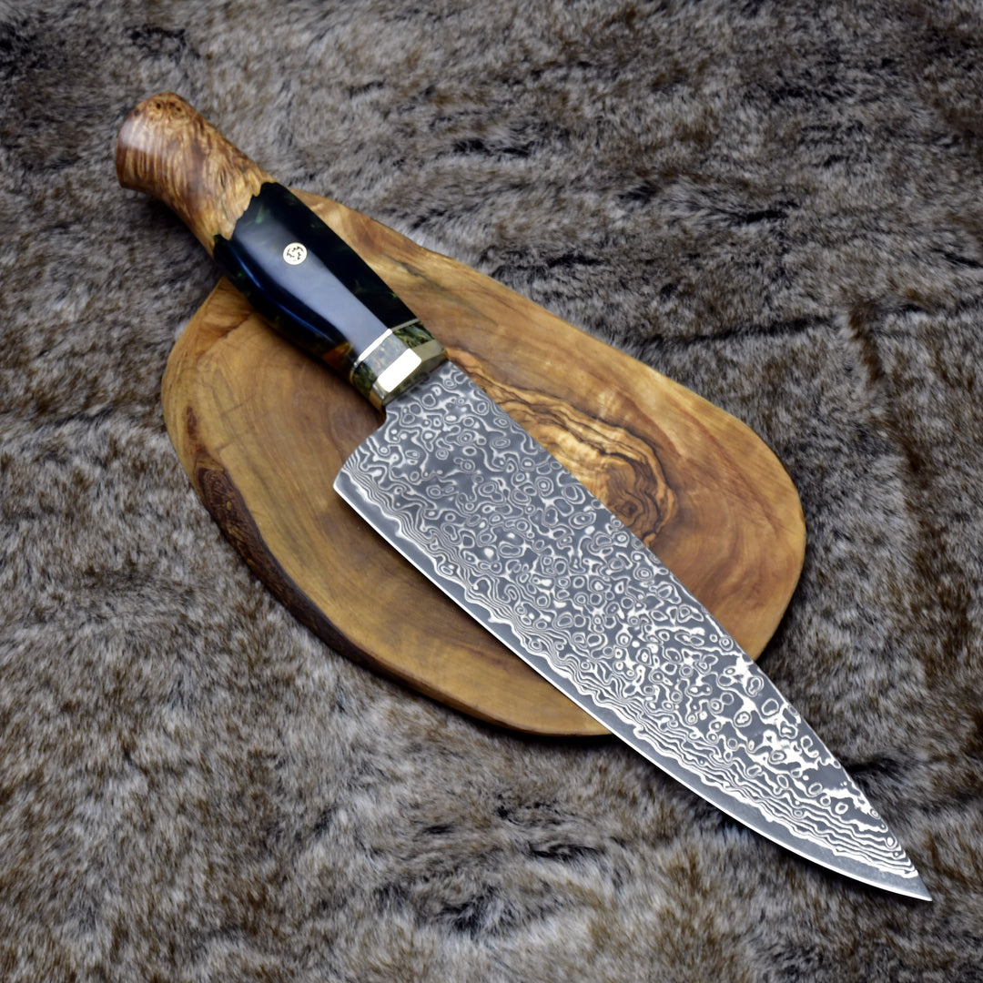 Chef Knife - Protivo VG10 Chef Knife, Damascus Chef Knife with Olive Wood Handle - Shokunin USA