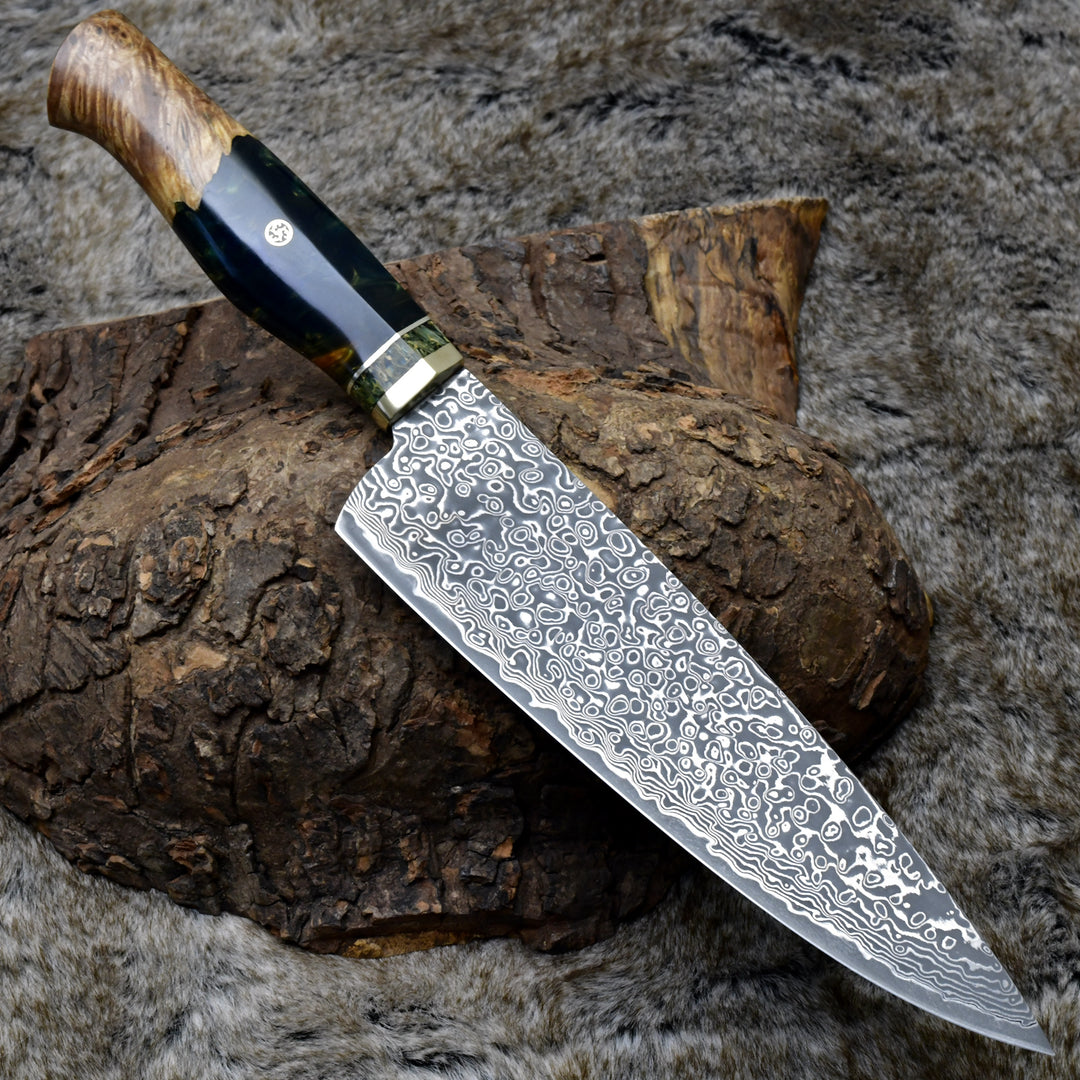 Chef Knife - Protivo VG10 Chef Knife, Damascus Chef Knife with Olive Wood Handle - Shokunin USA