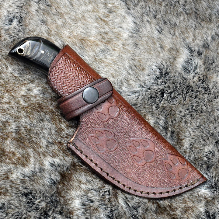 Damascus Knife - Master Gut Hook Knife with Ram Horn and Turquoise Handle - Shokunin USA