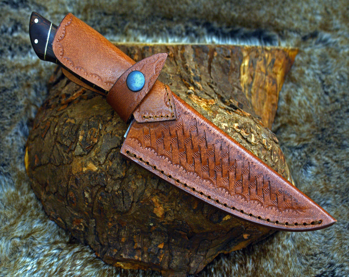 Chef knife - Noble 6" Damascus Chef Knife with Exotic Wenge Wood Handle & Leather Sheath - Shokunin USA