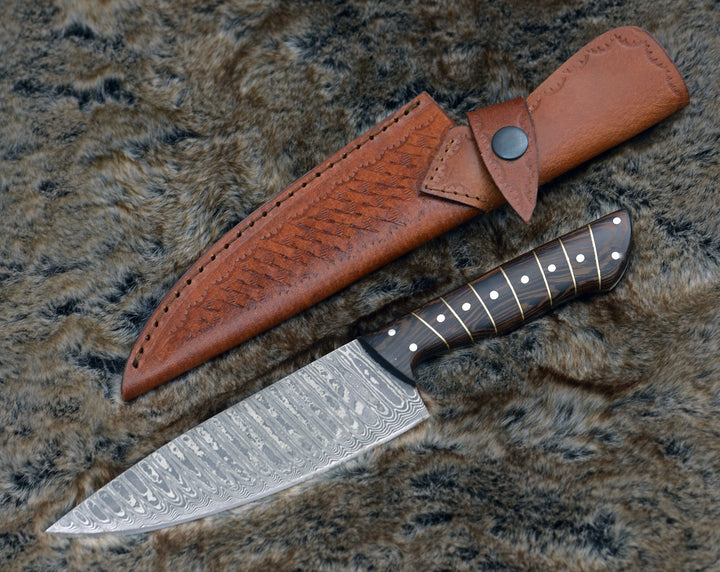 Chef knife - Noble 6" Damascus Chef Knife with Exotic Wenge Wood Handle & Leather Sheath - Shokunin USA