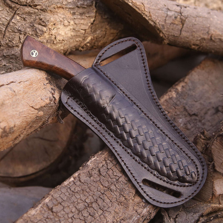 Damascus Knife - Bloodhound Handmade Damascus Steel Hunting Knife with Rosewood Handle &amp; Leather Sheath - Shokunin USA