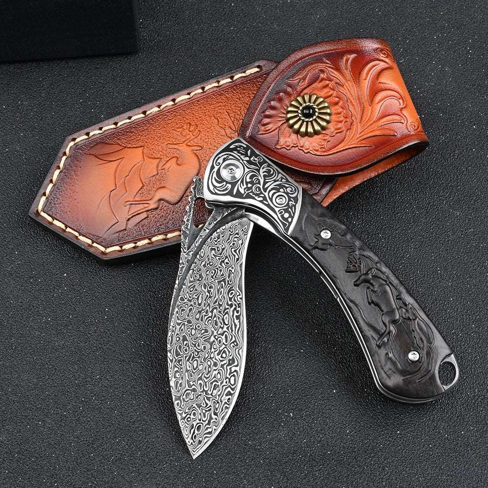 Multitool - Athena VG10 Handmade Damascus Pocket Knife with Clip & Exotic Ebony Wood Handle - Shokunin USA