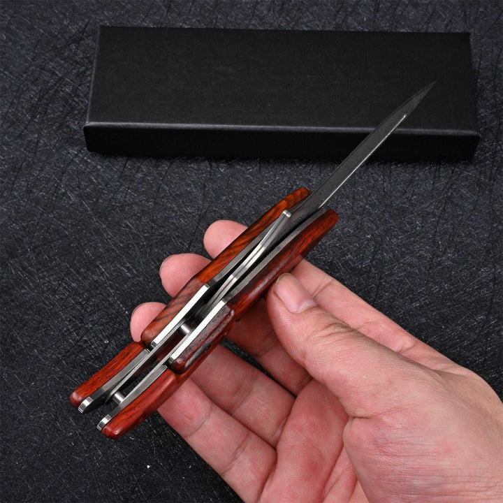 Hera Pocket Knife - Hera Japanese VG10 Slider Damascus Pocket Knife with Exotic Red Sandal Wood Handle - Shokunin USA