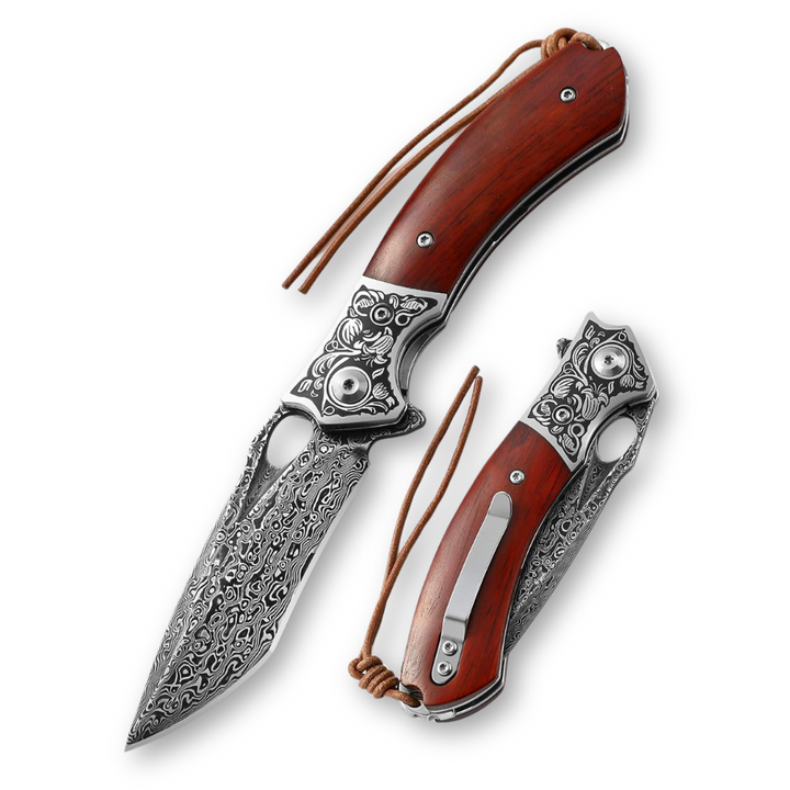 Pocket Knife - Magnum VG10 Damascus Pocket Knife with Exotic Red Sandal Wood Handle - Shokunin USA