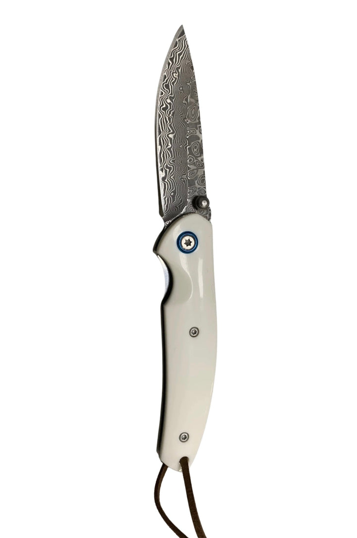 Pocket Knife - Thunderbolt Handmade VG10 Damascus Pocket Knife with Faux Ivory Handle - Shokunin USA