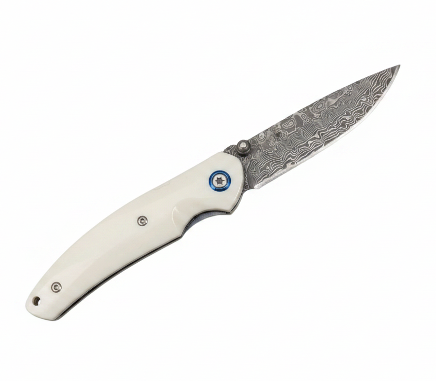 Pocket Knife - Thunderbolt Handmade VG10 Damascus Pocket Knife with Faux Ivory Handle - Shokunin USA