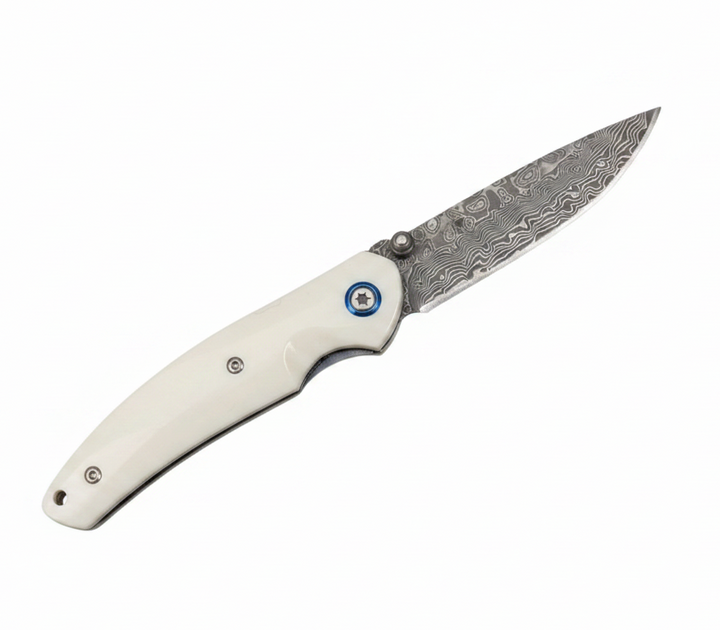 Pocket Knife - Thunderbolt Handmade VG10 Damascus Pocket Knife with Faux Ivory Handle - Shokunin USA