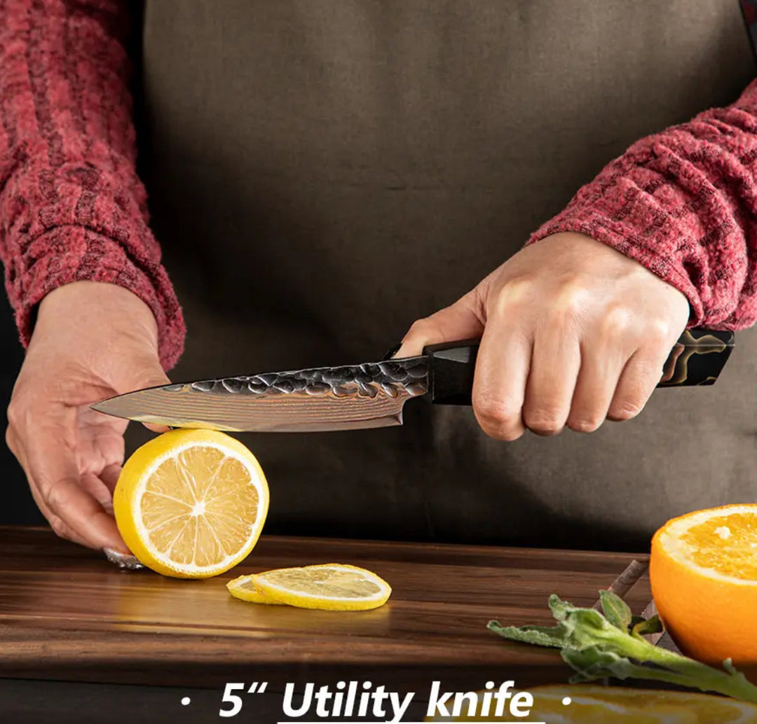 copper damascus blade chef knife - Majestic Japanese Copper Damascus Chef Knife with Rare Raffir Noble Handle Handle - Shokunin USA