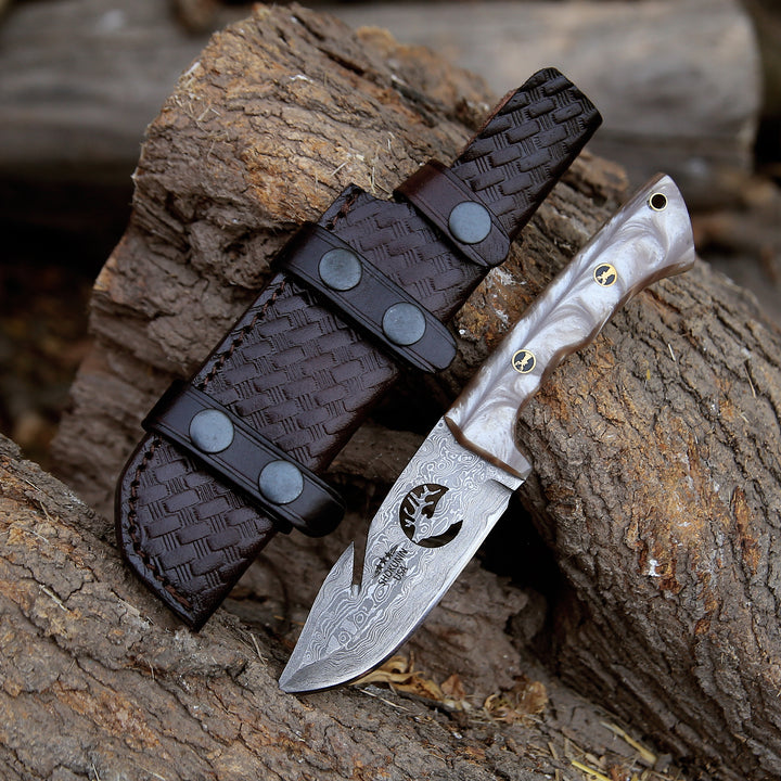 Gut Hook Knife - Fusion Gut Hook Hunting Knife with Mother of Pearl Handle - Shokunin USA