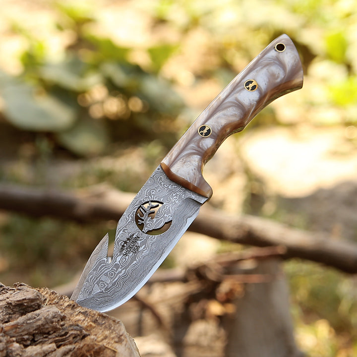 Gut Hook Knife - Fusion Gut Hook Hunting Knife with Mother of Pearl Handle - Shokunin USA