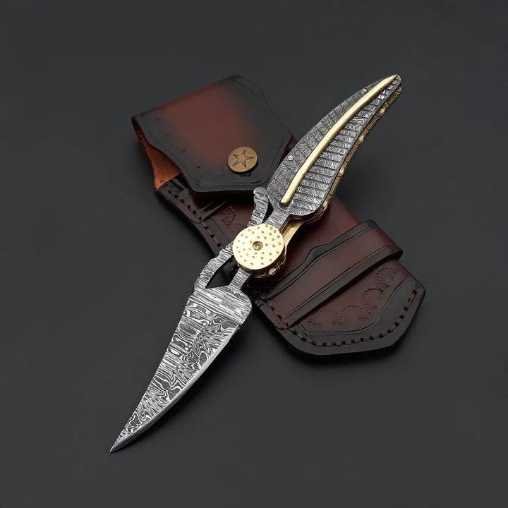 Elegance Folding Knife - Elegance Handmade Personalized Damascus Hunting Pocket Knife with Damascus Handle - Shokunin USA