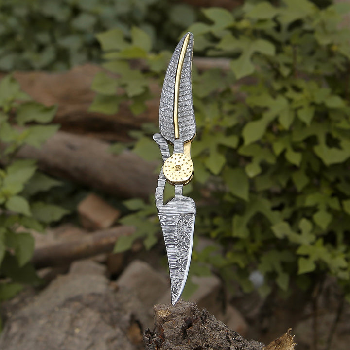 Elegance Hunting Knife - Elegance Handmade Personalized Damascus Hunting Pocket Knife with Damascus Handle - Shokunin USA