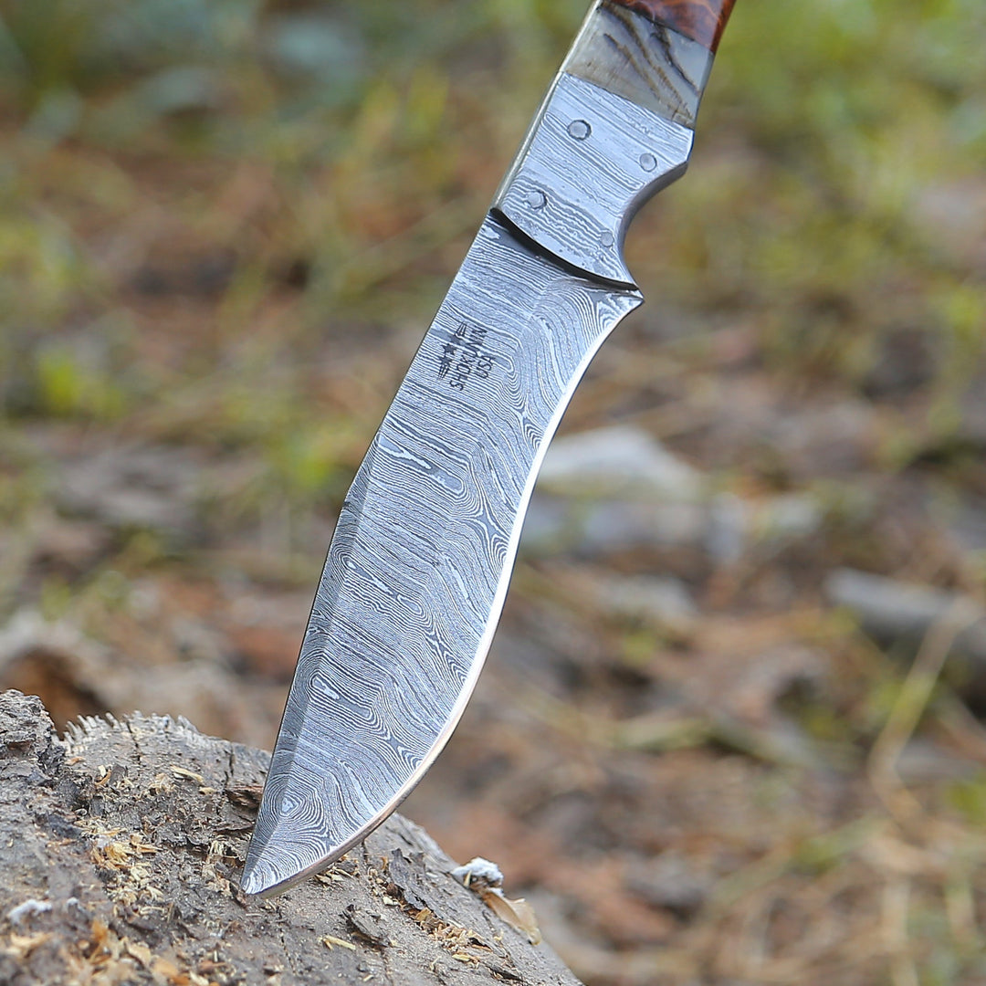 hunting knives with sheaths for personal collections - Stinger Custom Handmade Hunting Knife, With Ram Horn &amp; Rose Wood - Shokunin USA