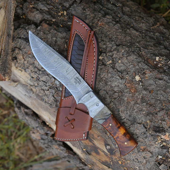 Utility Knife - Stinger Custom Handmade Hunting Knife, With Ram Horn & Rose Wood Handle - Shokunin USA