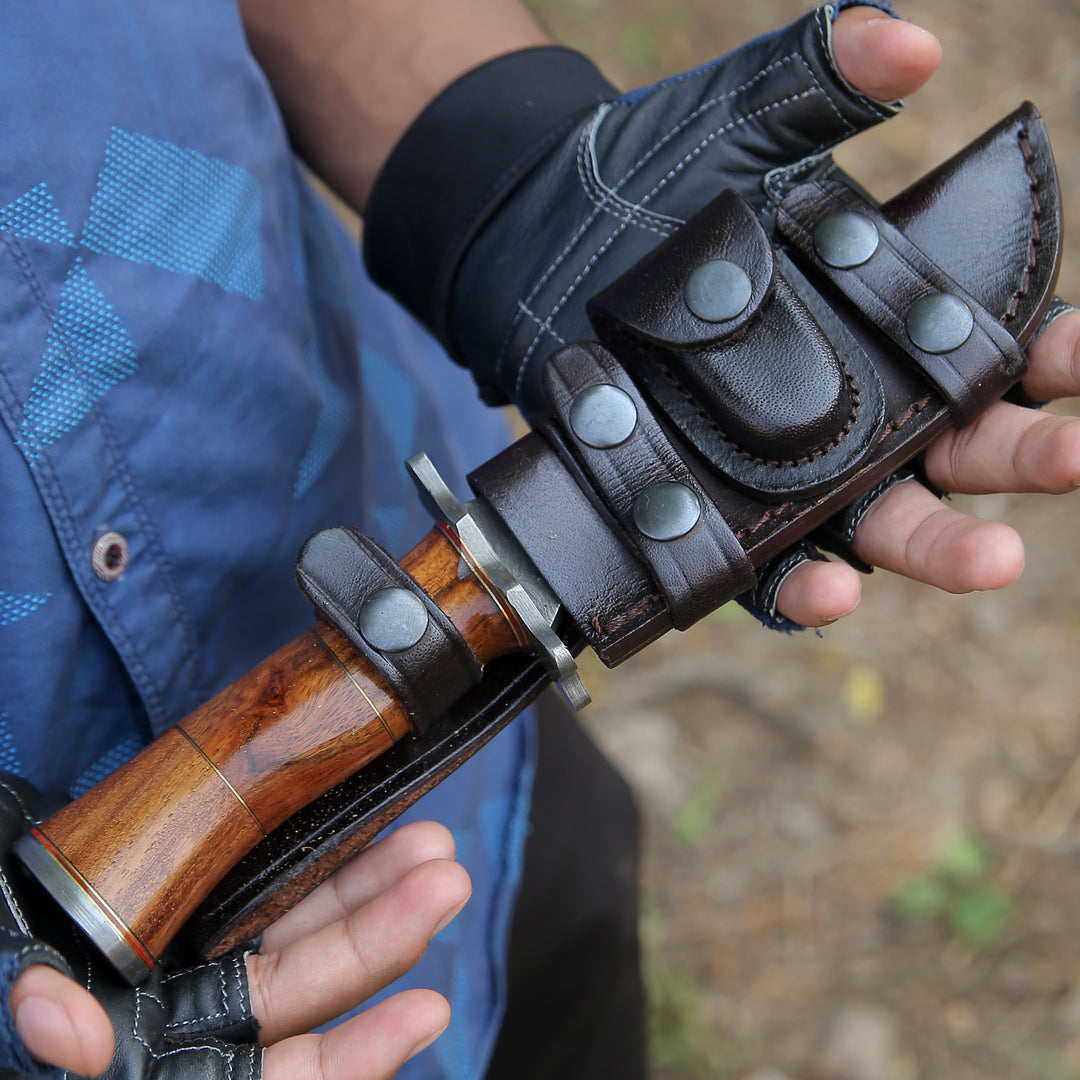 Damascus Knife - Hornet Custom Damascus Hunting Knife with Exotic Rose Wood Handle & Sheath - Shokunin USA